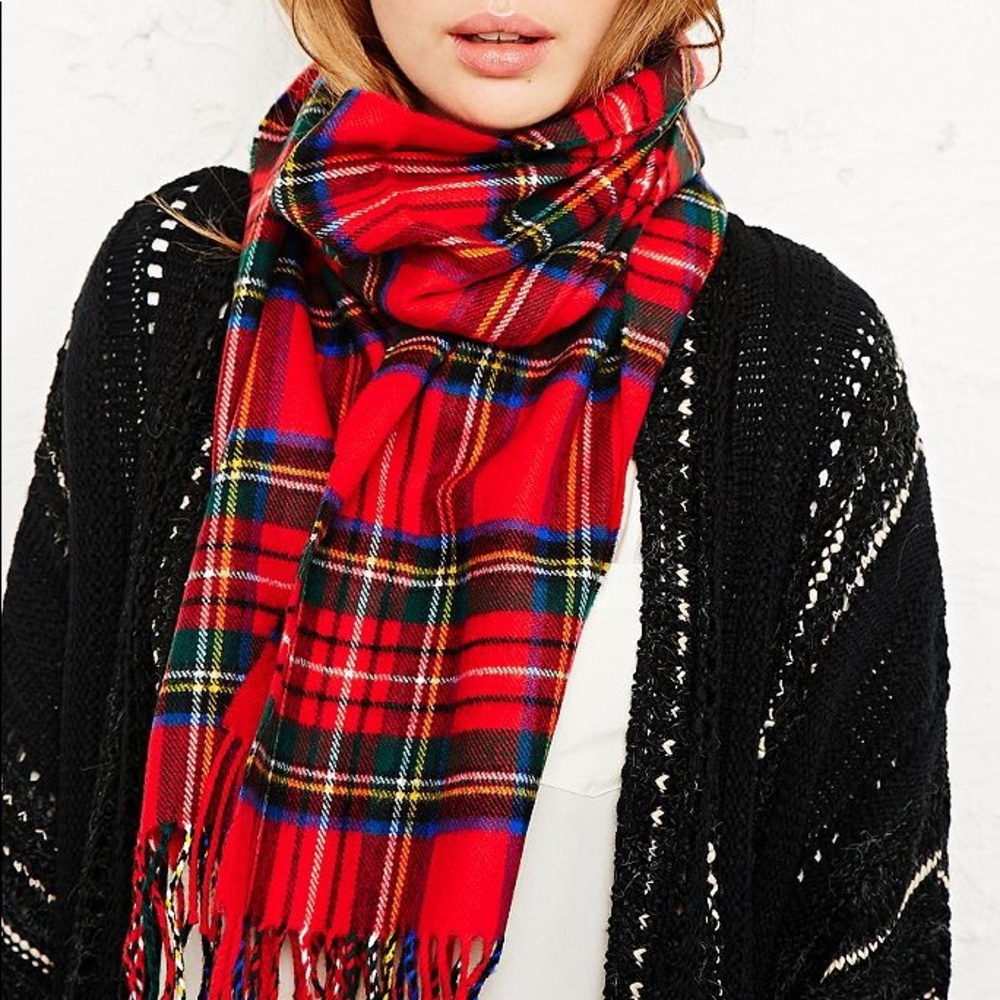 Urban Outfitters Red Tartan Blanket Scarf